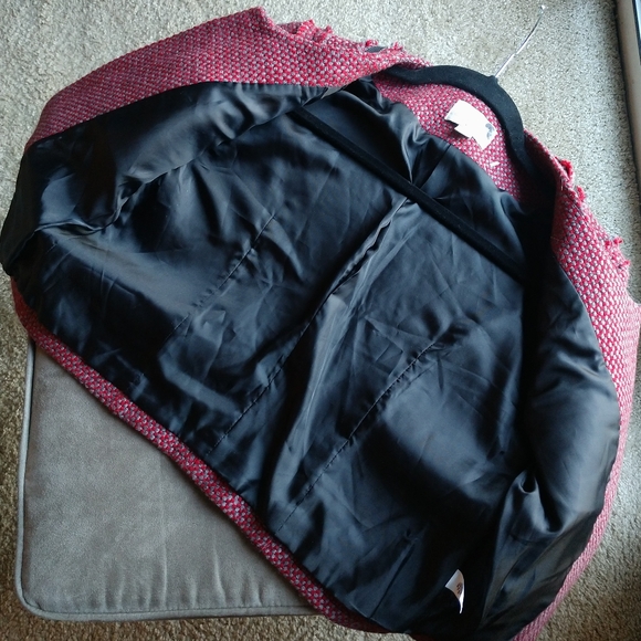 Hinge Red Tweed Crop Women Jacket Wool Size Medium - Picture 7 of 9